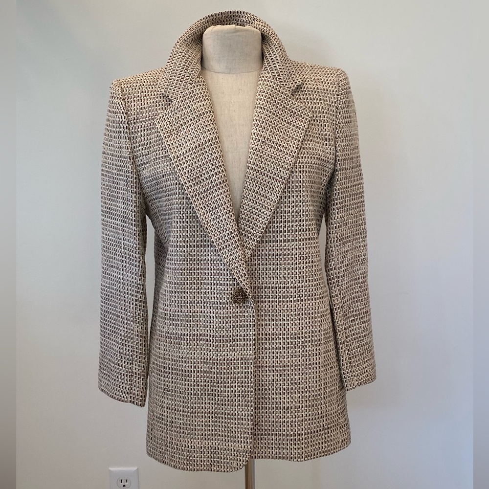 Town & Travel Womens Textured Cream Tan Weave Blazer / Made In USA / Size XS